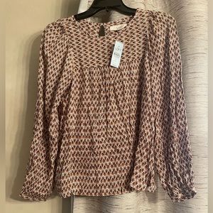 Orange, yellow, green small flower long sleeved patterned shirt